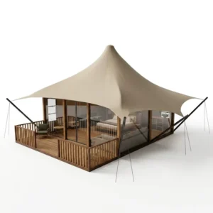 Large 48㎡ PVDF Tensile Tent 6x8m Glass Wall Double Glazing Insulated 5.8m High for Eco Resort