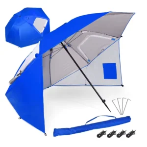 Large Blue Self folding Beach Umbrella Tent with Side Polypropylene Material 1500 2000mm Waterproof Customizable