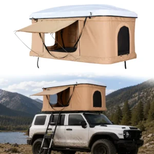 Large Canvas 4×4 Waterproof Hard Shell Rooftop Tent with Aluminum Poles