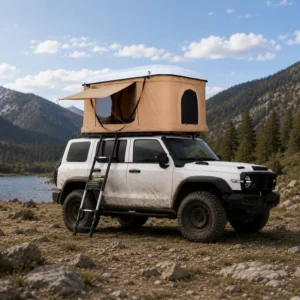 Large Canvas Hard Shell Rooftop Tent for 4×4 Cars, Waterproof, with Aluminum Poles