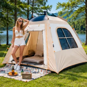 Large Capacity Camping Tent Waterproof Fabric Mosquito Resistant Windproof Rainproof Family Beach Picnic Shelter Tent