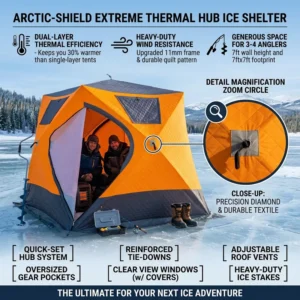 Large Capacity Ice Fishing Tent Outdoor 6 Person Hub Design With Mesh Storage Quick Pitch for Fishing Group