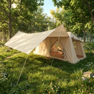 Large Family Air Tent 420D Oxford Khaki Ridge Cabin 396x270x200cm PVC Support Outdoor Camping