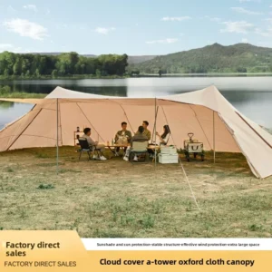 Large Family Beach Pop-Up Camping Tent with Canopy, Oxford Fabric, Single-Layer Waterproof Portable Design