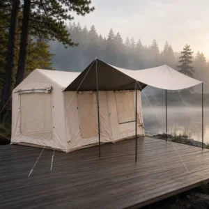 Large Family Camping Tent 12sqm Waterproof Oxford Cloth Multi-room Luxury Glamping House Integrated Sunshade Tarp BBQ Shelter