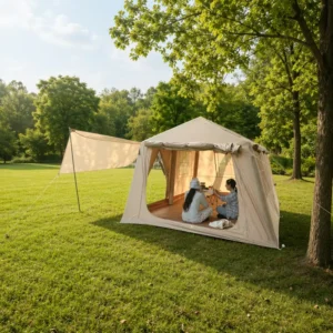 Large Inflatable Glamping Ridge Tent 396x270cm 420D Thickened Oxford Fabric Luxury Cabin High Strength PVC Column Waterproof