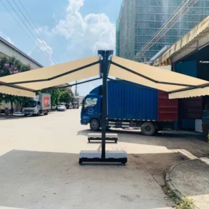Large Motorized Double-Opening Retractable Patio Awning with Full Cassette, Restaurant Outdoor Canopy