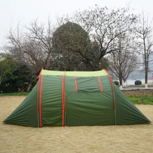 Large Outdoor Four Season Double Layer Tunnel Tent Waterproof Polyester Sunscreen Canopy for Leisure Camping One Bedroom