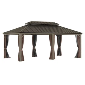 Large Outdoor Steel Windproof Pergola Gazebo & Pavilion Wood Canopy for Garden Patio