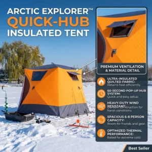 Large Pop-Up Ice Fishing Tent, Windproof and Waterproof, Quick-Setup Winter Shelter