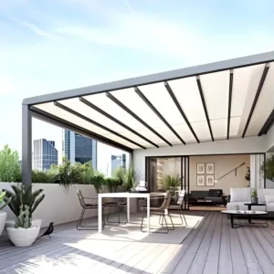 Large Span Outdoor Restaurant Sunshade Waterproof Awning PVC Roofing Patio Electric Folding Pergola