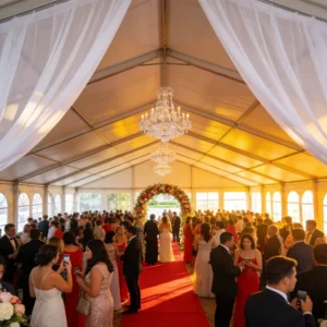 Large White Frame Tent with White Cover, Outdoor Quinceanera Lawn Marquee