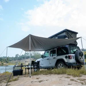 Lightweight Car Awning Tarp UPF50 Aluminum Pole Roof Top Tent Sun Shade Canopy Portable for Camping Overlanding SUV Truck