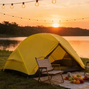 Lightweight Double Layer Four Season Polyester Camping Tent 3000mm Waterproofing One Bedroom Design 1 2 Persons Family