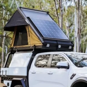 Lightweight Electric Solar Powered Car Rooftop Tent with Hard Shell Aluminum Skylight, 3-5 Person, Ladder