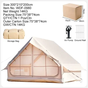 Lightweight Inflatable Camping Tent 300x210x200cm Waterproof Windproof Four-Season One Bedroom Easy Setup Air Pump