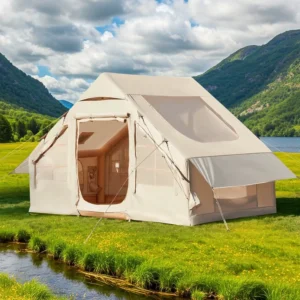 Lightweight Inflatable Camping Tent AB Doors Two Skylights Chimney Window 300D Oxford Cloth Air Tent Includes an Air Pump