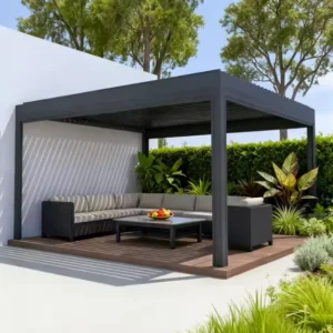 Lightweight Outdoor Bioclimatic Louver Pergola with Fast Drainage Aluminum Alloy Shutter Gazebo for Villa, Park, and Living Room