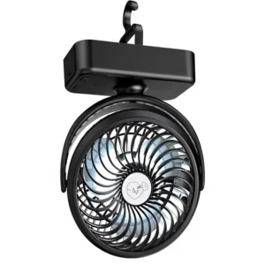 Lightweight Portable Sauna Tent Fan with Hanging Hook, 40 Working Hours, Rechargeable USB Battery, and LED Lights