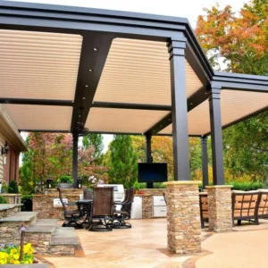 Louvered Aluminum Alloy Retractable Roof Motorized Electric Canopy Remote Control Waterproof Anti-Corrosion Outdoor