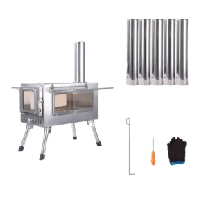 Luling ZA360BD Stainless Steel Wood Burning Tent Stove Foldable Outdoor Camping Stove Portable Heater & Cooking Stove