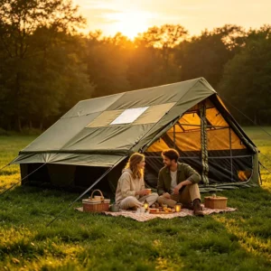 Luxury 12㎡ Forest Green Inflatable Ridge Tent Cooling Vinyl Coating Darkroom Air Tent for 6 8 People AB Doors Portable