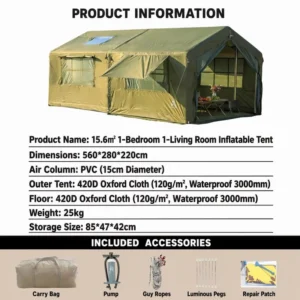 Luxury 15.7m² Inflatable Family Tent with Rooms Waterproof Air House Tent for 8 10 Person