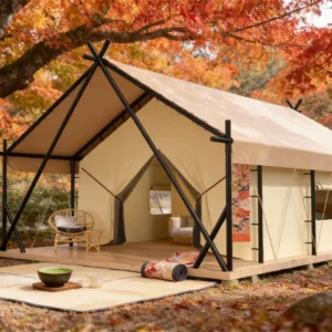 Luxury 3 Bedroom PVC Canvas Glamping Tent Double Layer Four Season Waterproof Fireproof UV Protection Steel Frame Eco friendly