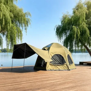 Luxury 4.5m Inflatable Bell Tent Breathable 210g TC Cotton Glamping Tent Large Circular Mansion for 4-6 Person