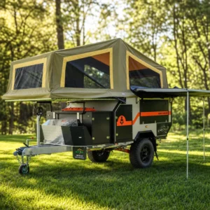 Luxury 4×4 Off Road Camper Trailer with Rooftop Tent and Awning Independent Suspension Slide Out Kitchen Overland RV Caravan