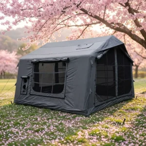 Luxury Camping Shelter 8sqm Technical Fabric Inflatable Villa 3×2.65m AB Double Entry Tank Grey Bulk Supplier