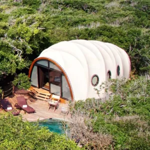 Luxury Cocoon Shape Insulation Glamping Pod Tent With 2 Rooms for Family Living by the Beach or Lake