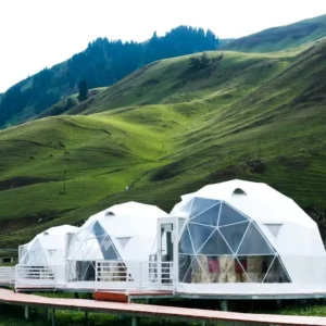 Luxury Custom Four Season Outdoor Glamping Dome Tent with Bathroom Transparent Geodesic Design Eco Friendly PVC Fabric