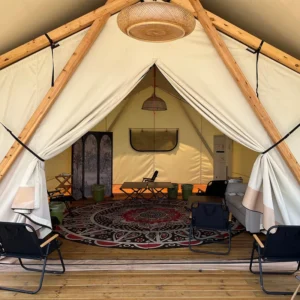 Luxury Eco Friendly Four Season Double Layer Waterproof Fire Resistant Canvas Glamping Tent 5x9m Portable PVC Tomount Camping