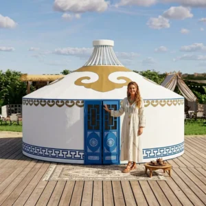 Luxury Four Season Glamping Yurt Tent Cotton Canvas + PVC Oxford Fabric Tube Type Easy Setup Mongolian Style 9 30m Area