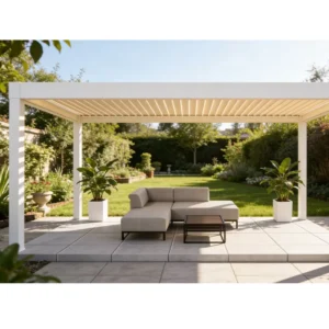 Luxury Gazebo Waterproof Pergola Aluminium Outdoor Motorized Louvered Sun Room Long Rectangle White Automatic Roof Pergolas