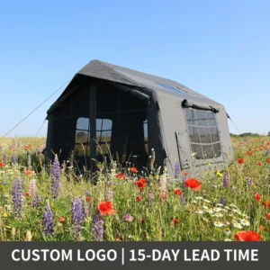 Luxury Glamping 8sqm Inflatable TC Cotton Tent Durable Breathable Fabric Air House Stay for Five Star Outdoor Hotel Unit
