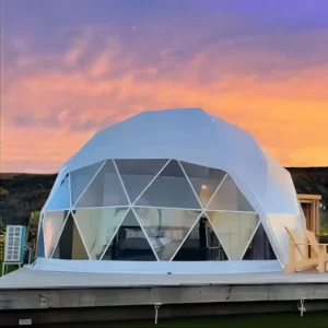 Luxury Glamping Tent Outdoor Geodesic Igloo Dome with Bathroom Prefab Four-Season Canvas PVC Straight Bracing Type 2 Persons