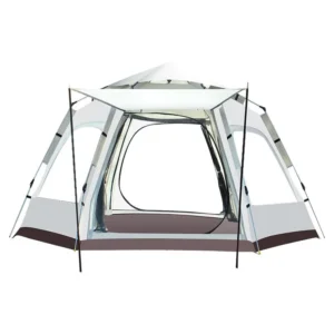 Luxury Hexagonal Automatic Double-Layer Waterproof Camping Tent for 5-8 People with One Bedroom for Hiking and Outdoor Adventures