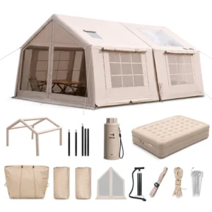 Luxury Inflatable Glamping Tent 3.1×4.8m Large 6 8 Person Waterproof Oxford Camping Tent with Auto Air Bed and Electric Pump