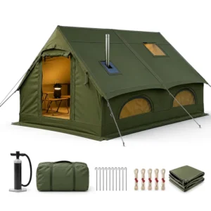 Luxury Inflatable Glamping Tent 6 10 Person Waterproof 420D Oxford Fabric 4 Season Stove Jack Skylight Family Outdoor Camping