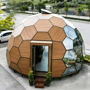 Luxury Modern Hotel Tent Double Aluminum Frame Wooden Honeycomb Glass Dome 7m Diameter Four season Waterproof Outdoor Glamping
