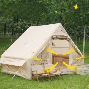 Luxury Outdoor Camping 2*3m House Shape Waterproof Party 4 People Inflatable Air Tent with Stove Port and Skylight