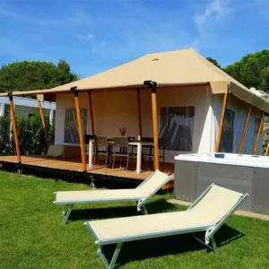 Luxury Safari Tent High End Canvas Lodge Tent for Premium Glamping Stays Ideal for Coastal Forest and Mountain Resorts