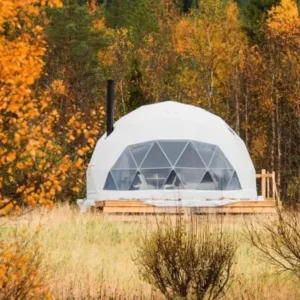 Luxury Transparent Outdoor Waterproof PVC Four-Season Glamping Geodesic Dome Tent 6m Diameter Bathroom Fireproof