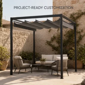 Manual Adjustable 3x3m Steel Pergola 60x60mm Frame Retractable Roman Canopy Sun Shade for Villa Garden Resort Commercial Area