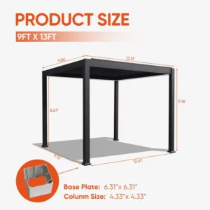 Manual Outdoor Rainproof Panel Slats Garden Canopy Patio Powder Coated Gazebo Bioclimatic Louvered Aluminum