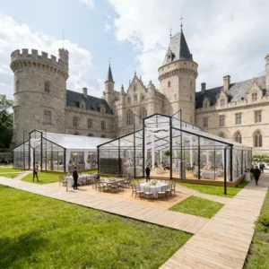 Matte Black Aluminum Frame Glass Orangery Atrium Tent with Transparent Walls for Weddings