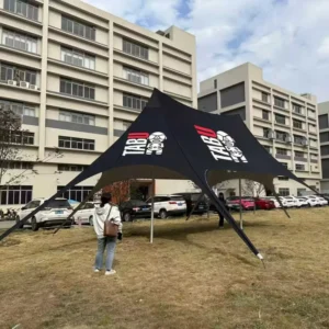 Metal Frame Camping Tent Black Silver-Coated Oxford Portable Rainproof Sun Shade