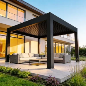 Metal Panel Rainproof Adjustable Motorized Bioclimatic Louvered Aluminum Pergola